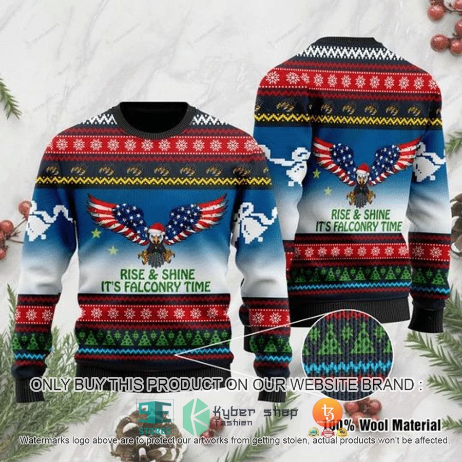 rise and shine its falconry time alaska eagle christmas ugly sweater 1 90774
