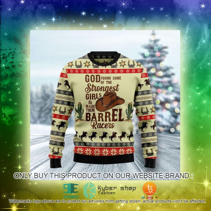 NEW Rodeo Girl God Found Some Of The Strongest Girls Made Them Barrel Racers Sweatshirt, Sweater 3 rodeo girl god found some of the strongest girls made them barrel racers ugly sweater 3 87965