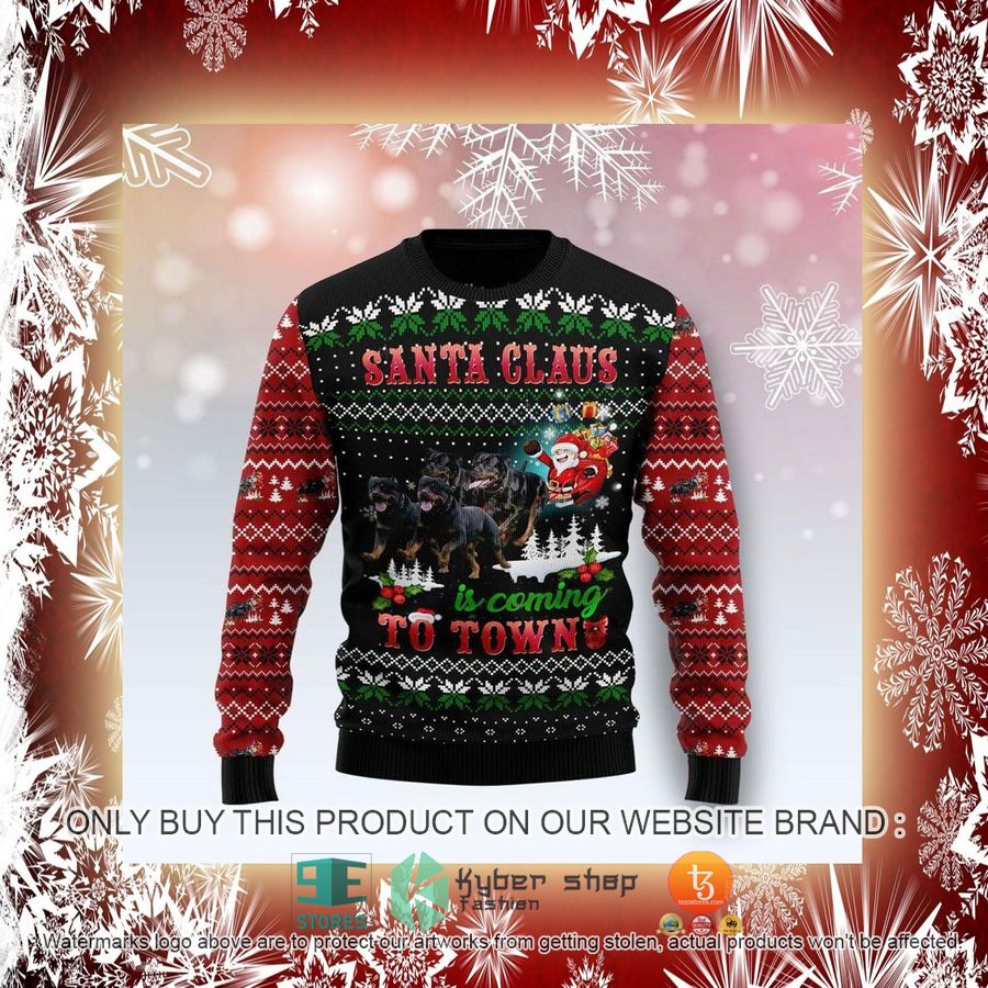 NEW Rottweiler Santa Claus Is Coming To Town Christmas Sweatshirt, Sweater 2 rottweiler santa claus is coming to town christmas ugly sweater 2 7240