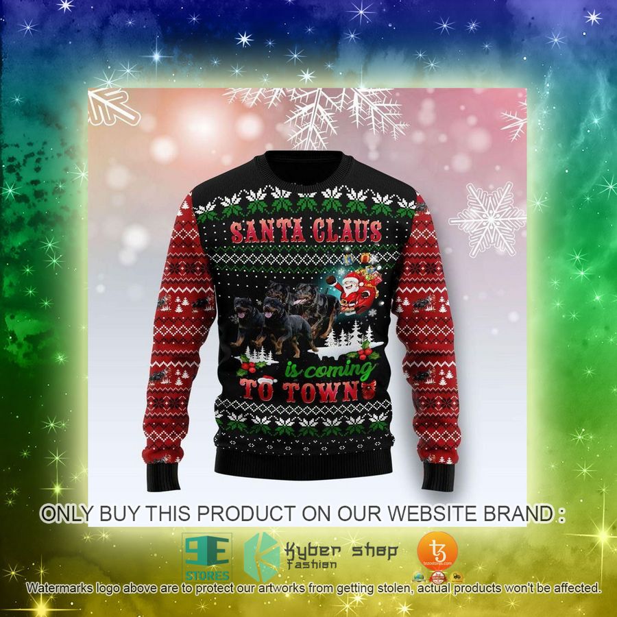 NEW Rottweiler Santa Claus Is Coming To Town Christmas Sweatshirt, Sweater 3 rottweiler santa claus is coming to town christmas ugly sweater 3 94633