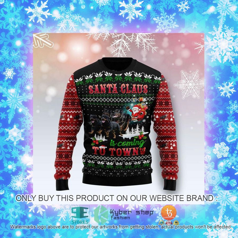 NEW Rottweiler Santa Claus Is Coming To Town Christmas Sweatshirt, Sweater 4 rottweiler santa claus is coming to town christmas ugly sweater 4 18021
