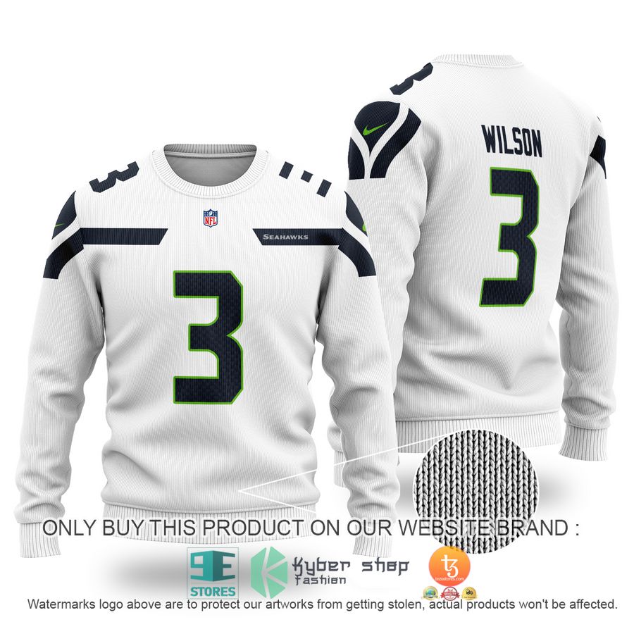 russell wilson 3 seattle seahawks white sweater 1 15099