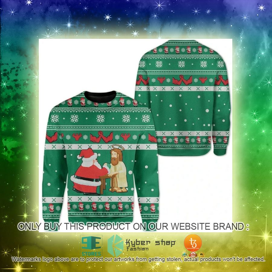 NEW Santa And Jesus Arm-Wrestling Christmas Sweatshirt, Sweater 5 santa and jesus arm wrestling christmas ugly sweater 5 93552