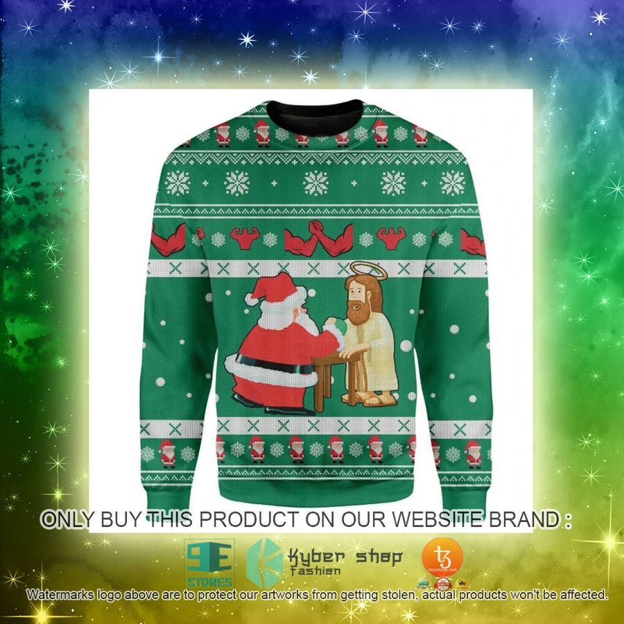 NEW Santa And Jesus Arm-Wrestling Christmas Sweatshirt, Sweater 6 santa and jesus arm wrestling christmas ugly sweater 6 61583