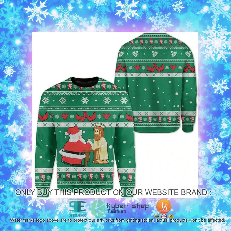 NEW Santa And Jesus Arm-Wrestling Christmas Sweatshirt, Sweater 7 santa and jesus arm wrestling christmas ugly sweater 7 26762