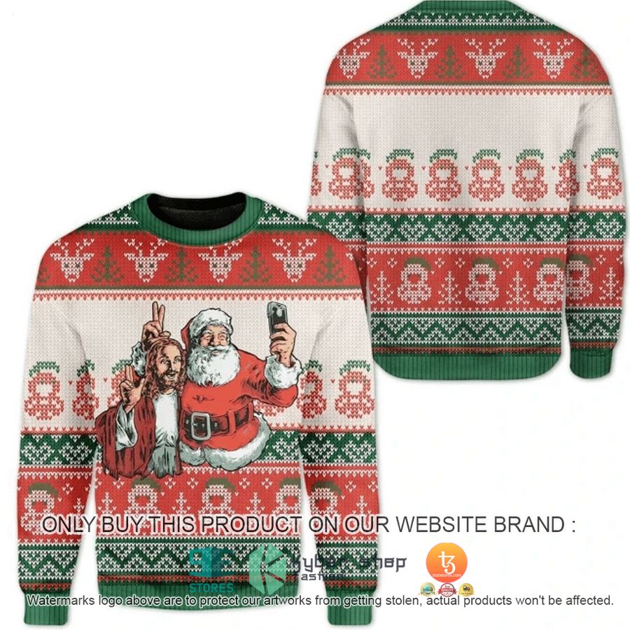 HOT Santa And Jesus Selfie Ugly Christmas Sweater 4 santa and jesus selfie ugly christmas sweater 4 61589