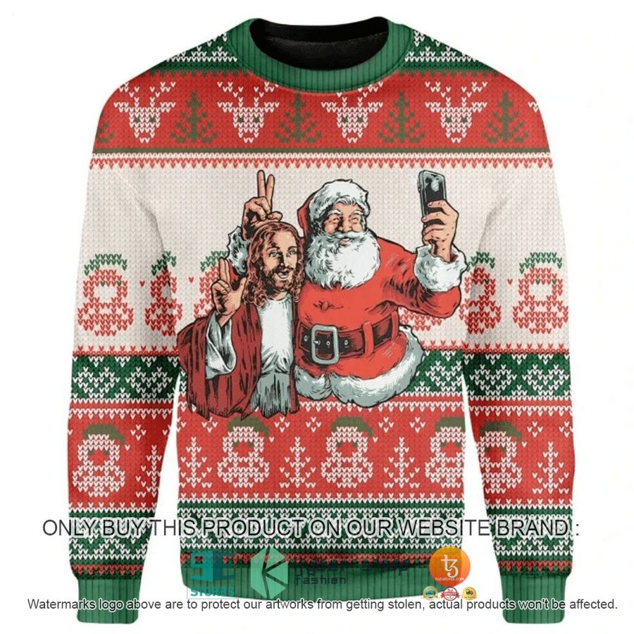 HOT Santa And Jesus Selfie Ugly Christmas Sweater 5 santa and jesus selfie ugly christmas sweater 5 68140