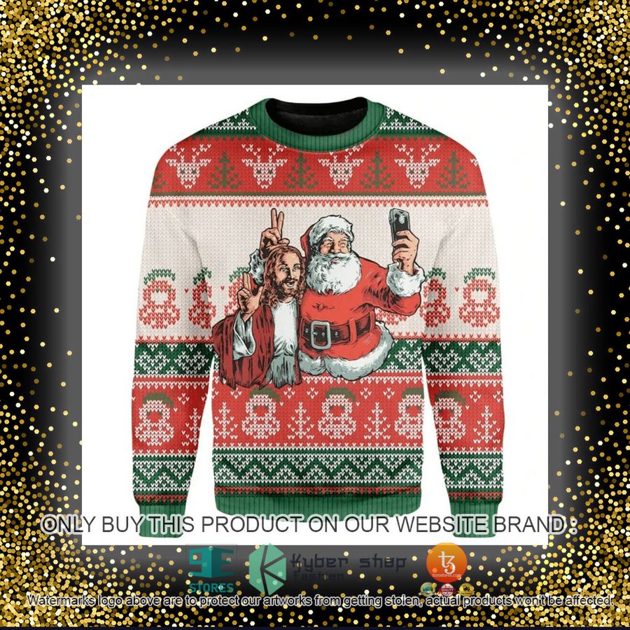 HOT Santa And Jesus Selfie Ugly Christmas Sweater 7 santa and jesus selfie ugly christmas sweater 7 93195