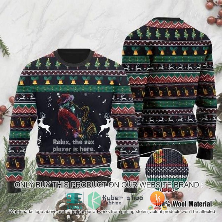 santa claus plays saxophone christmas ugly sweater 1 55356