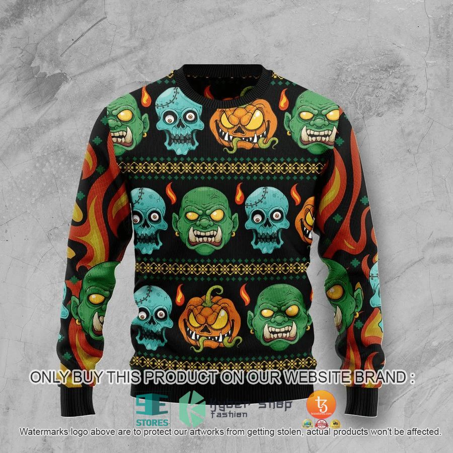 scary zombie pumpkin ugly sweater 1 29338