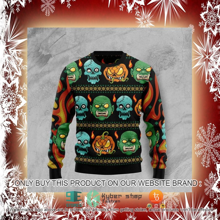 NEW Scary Zombie Pumpkin Sweatshirt, Sweater 2 scary zombie pumpkin ugly sweater 2 24640