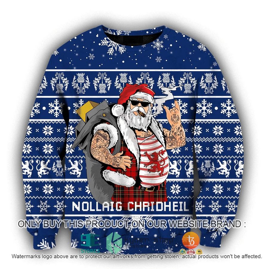 scottish gangster santa blue ugly christmas sweater 1 3581