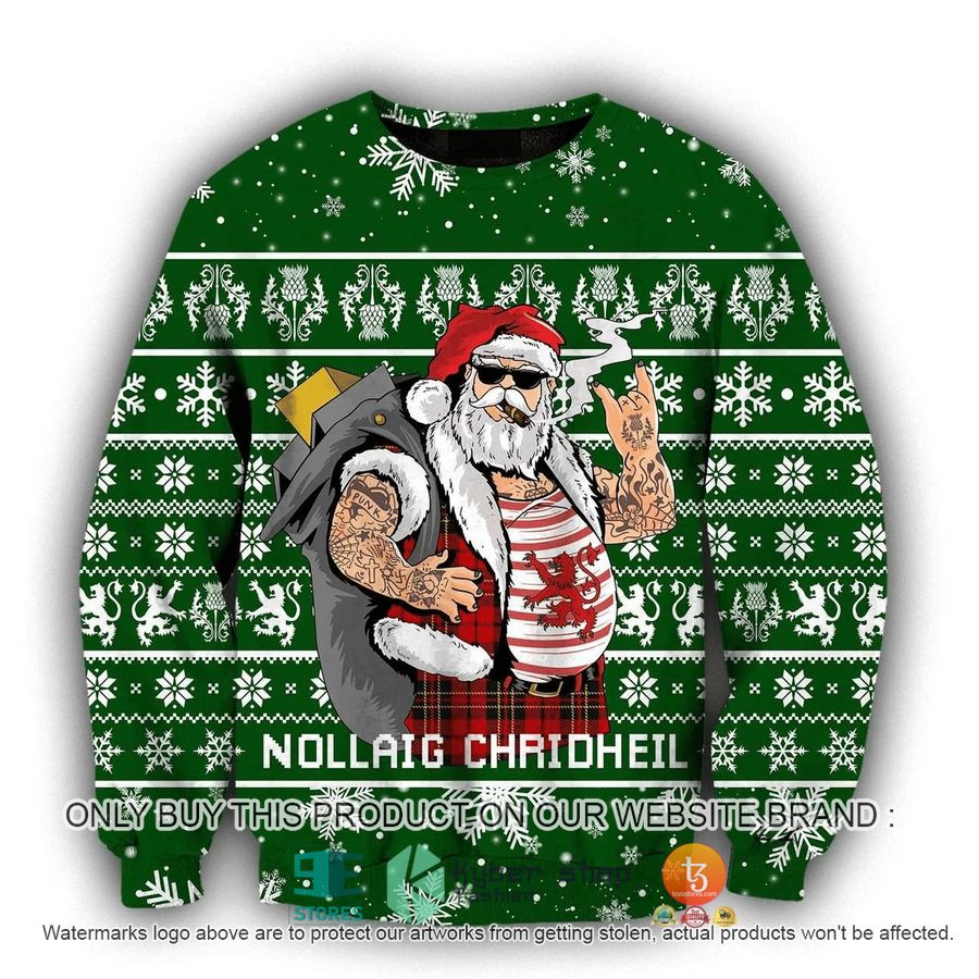 scottish gangster santa green ugly christmas sweater 1 92899