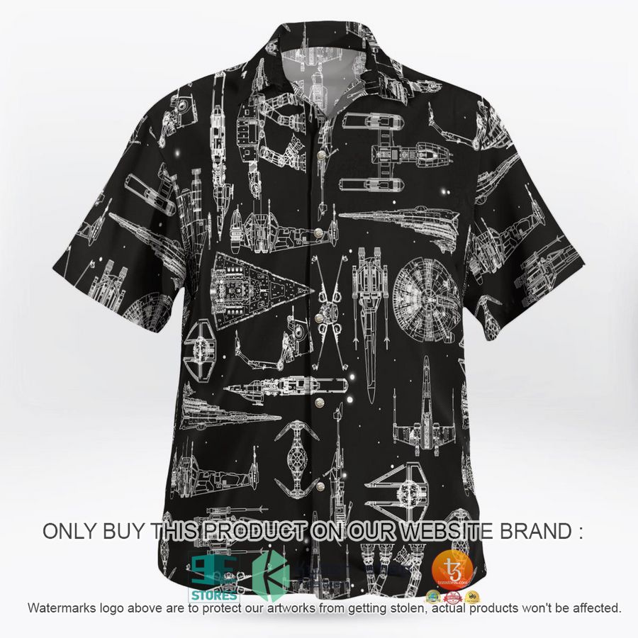 space ship pattern black hawaiian shirt shorts 1 91154