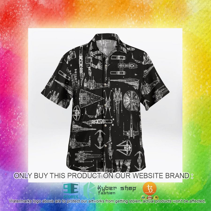 space ship pattern black hawaiian shirt shorts 13 77995