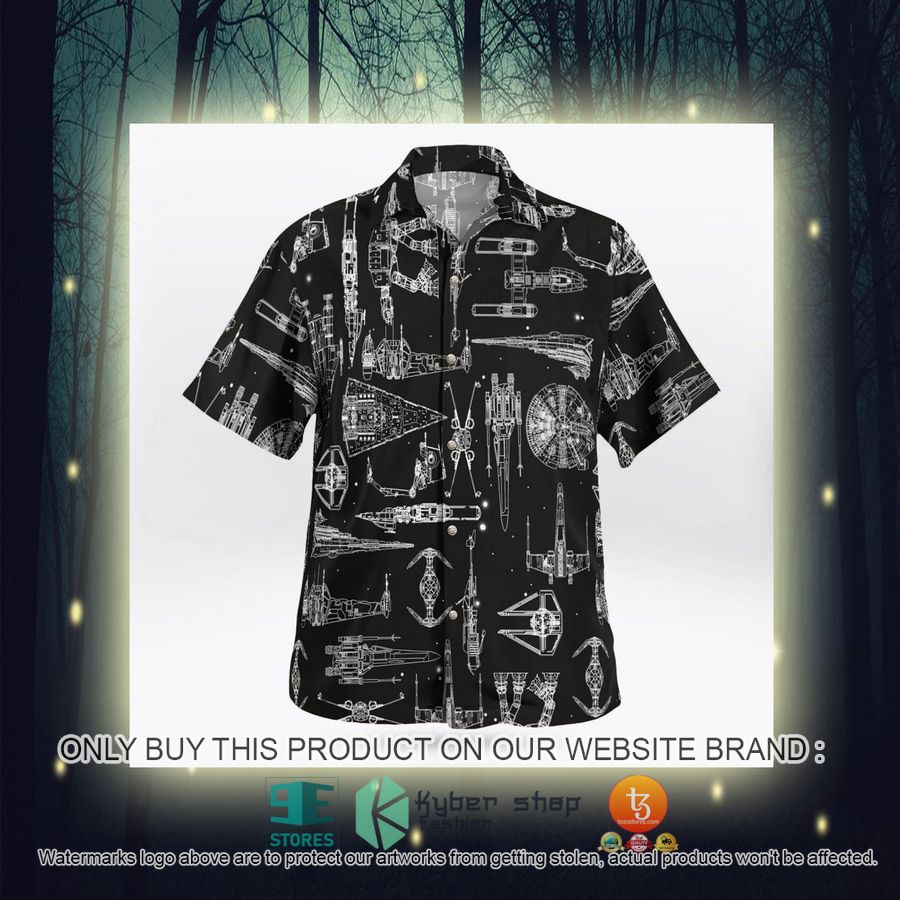 space ship pattern black hawaiian shirt shorts 7 96090