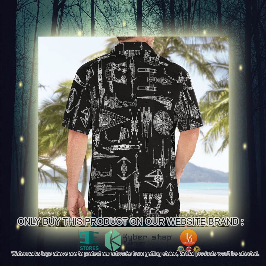 space ship pattern black hawaiian shirt shorts 9 7802