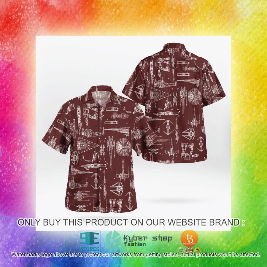 space ship pattern brown hawaiian shirt shorts 14 21506