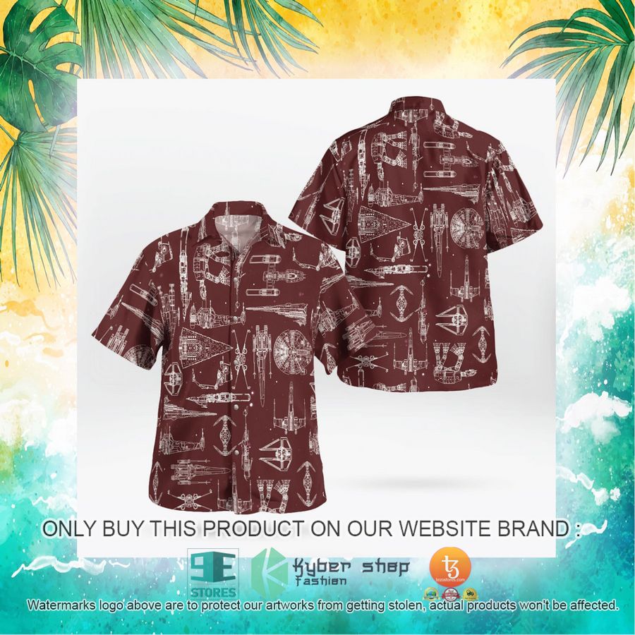 space ship pattern brown hawaiian shirt shorts 20 90306