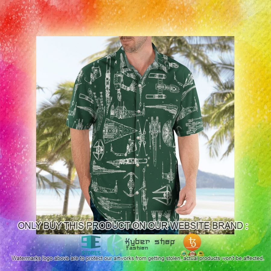 space ship pattern green hawaiian shirt shorts 13 58383