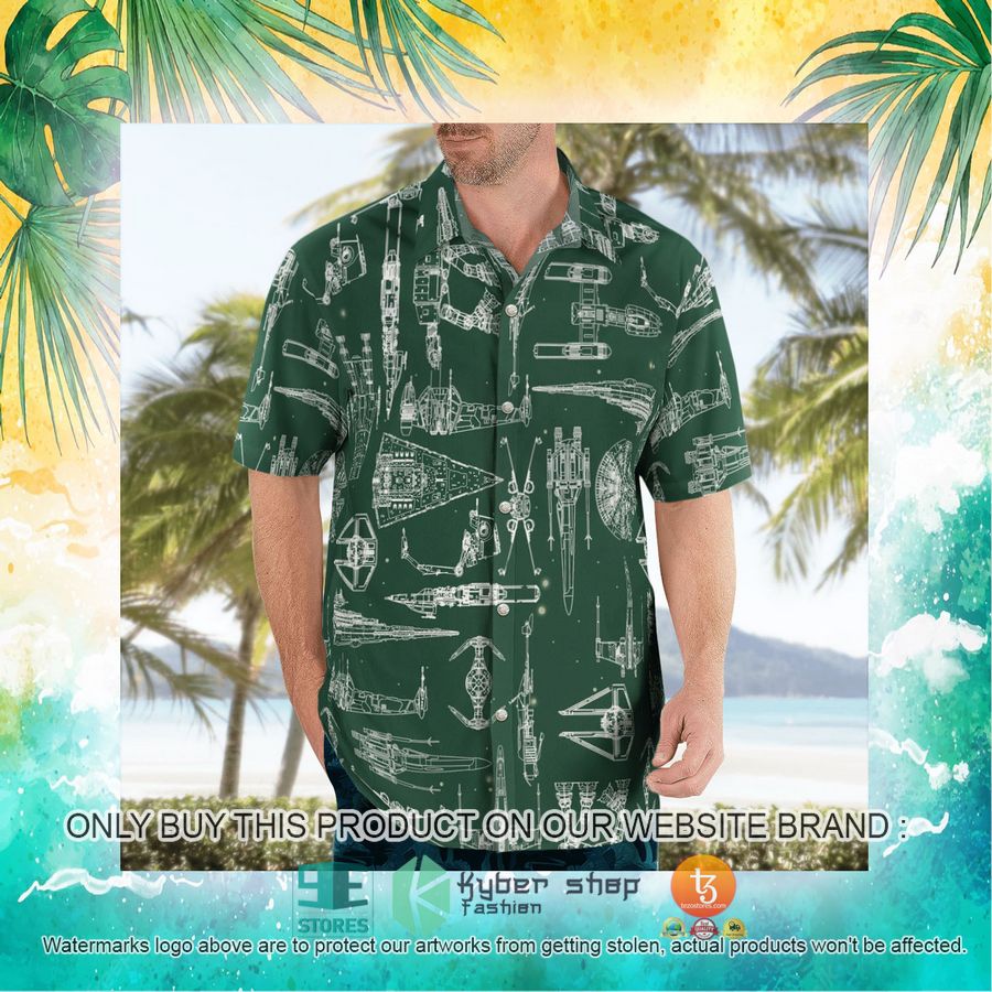 space ship pattern green hawaiian shirt shorts 18 41278