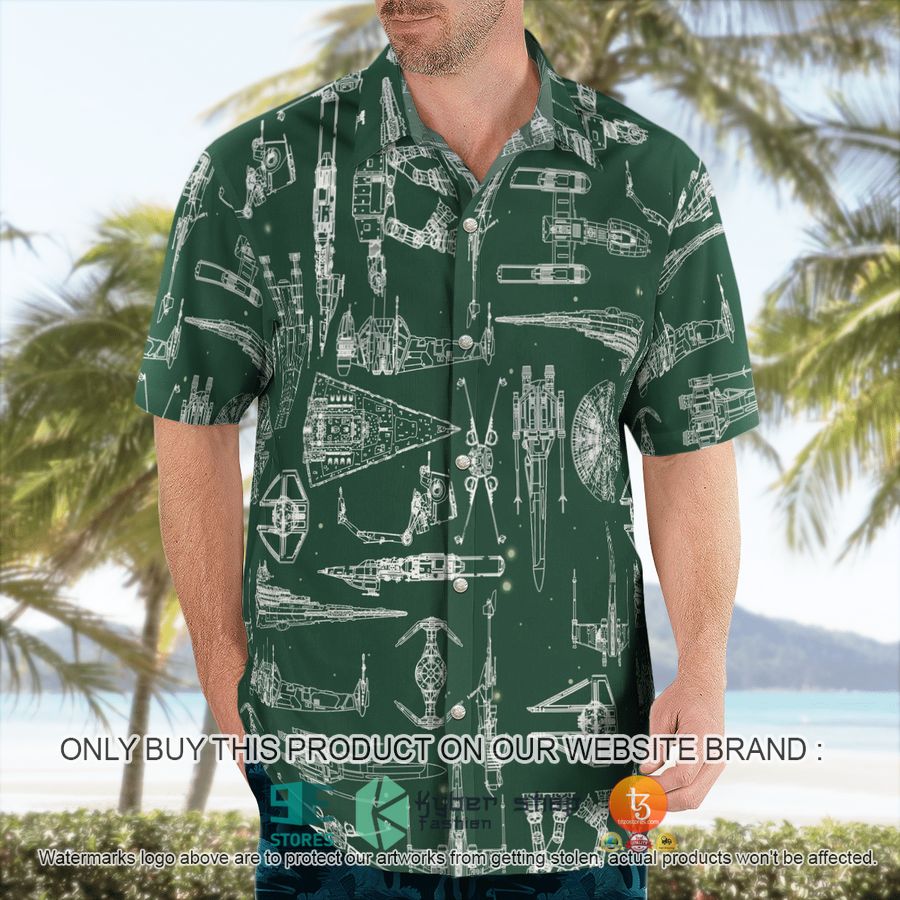 NEW Space Ship Pattern Green Hawaii Shirt, Shorts 3 space ship pattern green hawaiian shirt shorts 3 21675