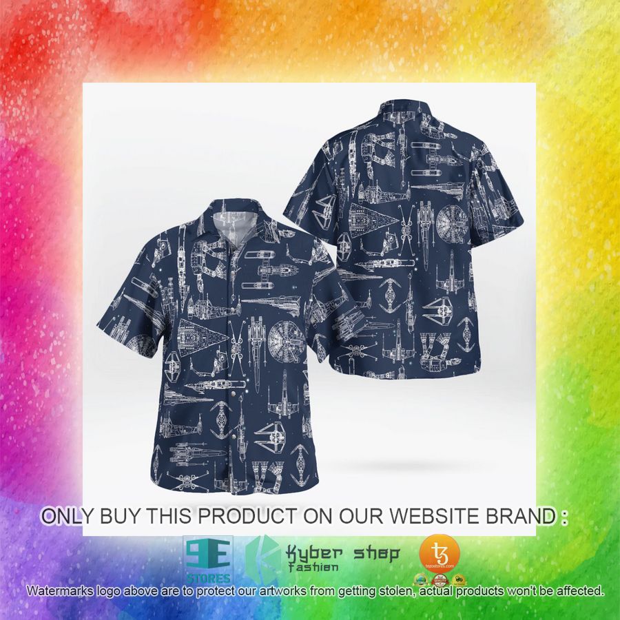space ship pattern navy hawaiian shirt shorts 14 46011