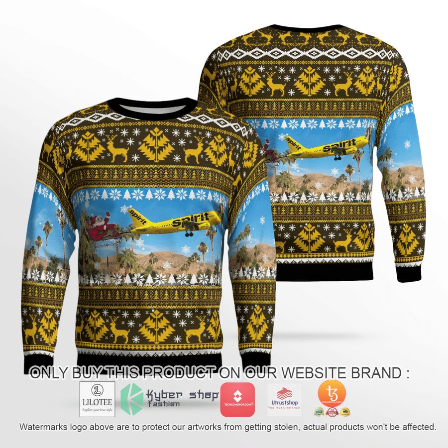 spirit airlines airbus a319 with santa over palm springs christmas 3d sweater 2 24811