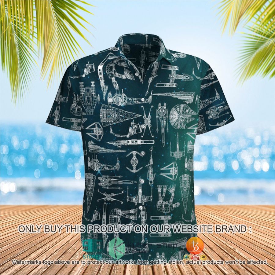 star wars pattren dark green hawaiian shirt 1 48186