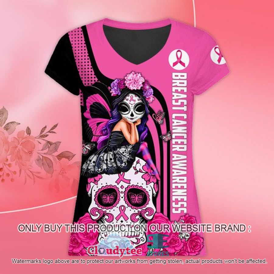 NEW Sugar Skull Fairy Breast Cancer Awareness T-Shirt 3 sugar skull fairy breast cancer awareness t shirt 1 11999