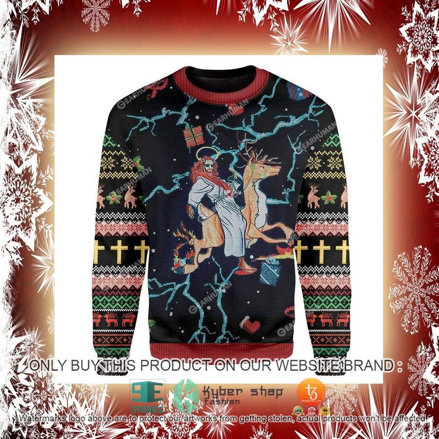 NEW Swag Jesus Rides Reindeer Christmas Sweatshirt, Sweater 2 swag jesus rides reindeer christmas ugly sweater 2 10215