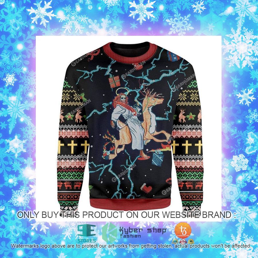 NEW Swag Jesus Rides Reindeer Christmas Sweatshirt, Sweater 4 swag jesus rides reindeer christmas ugly sweater 4 2472