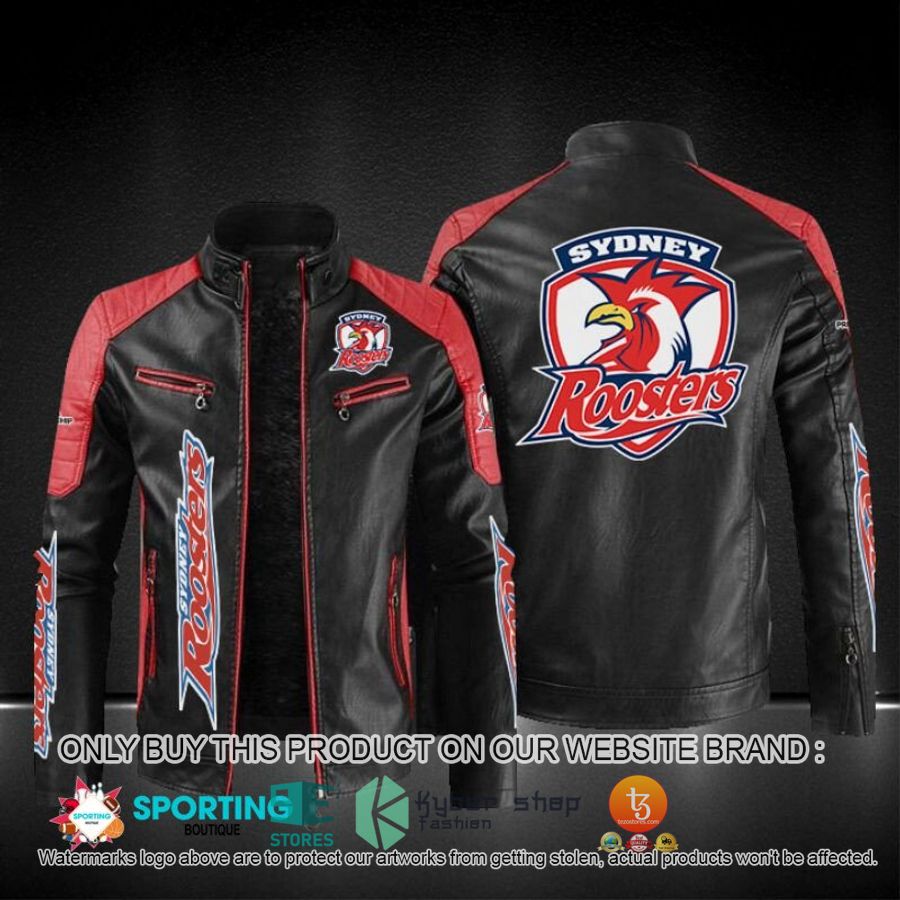 NEW Sydney Roosters NRL Block Leather Jacket 3 sydney roosters block leather jacket 3 8257