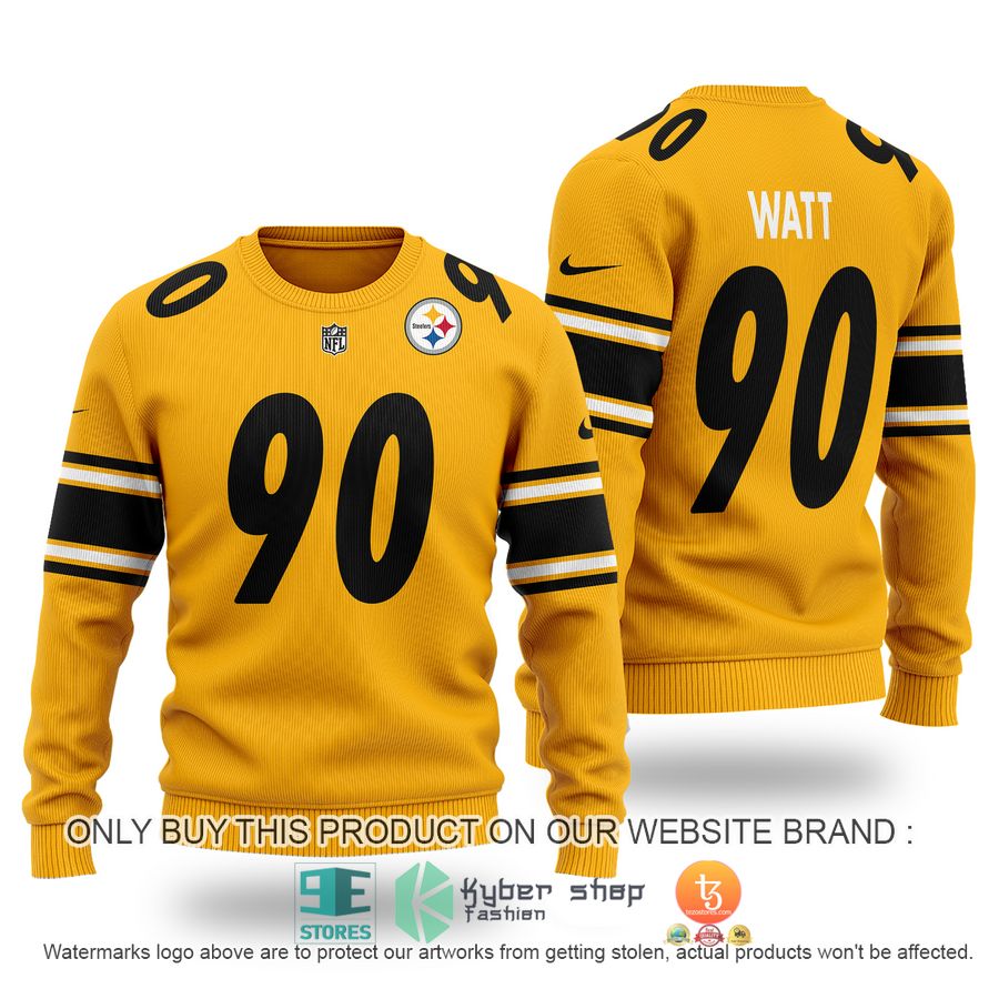t j watt 90 pittsburgh steelers yellow sweater 1 39617