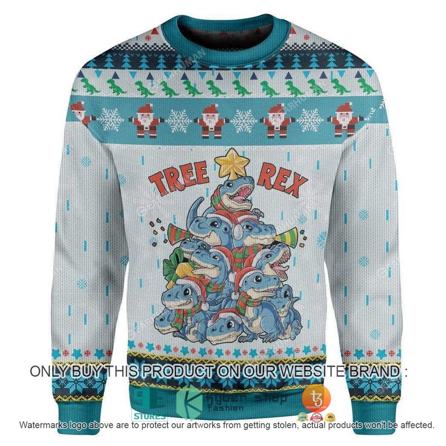NEW Tree Rex Dinosaur Christmas Tree Sweatshirt, Sweater 9 tree rex dinosaur christmas tree ugly sweater 1 64887