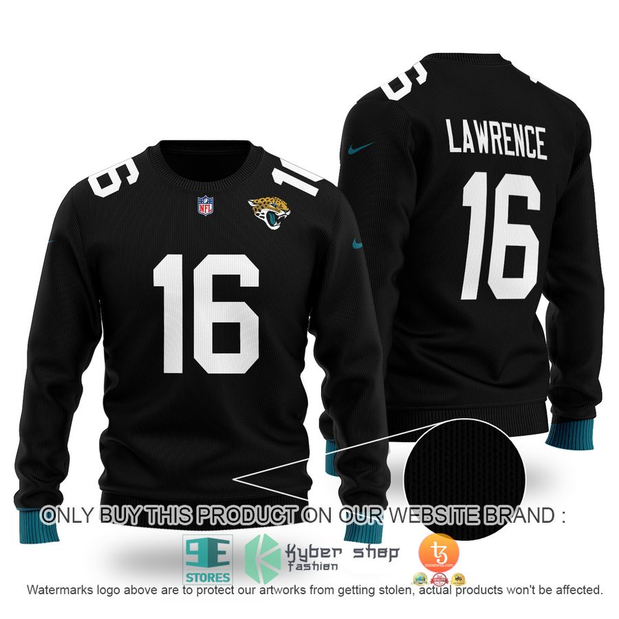trevor lawrence 16 jacksonville jaguars black sweater 1 48826