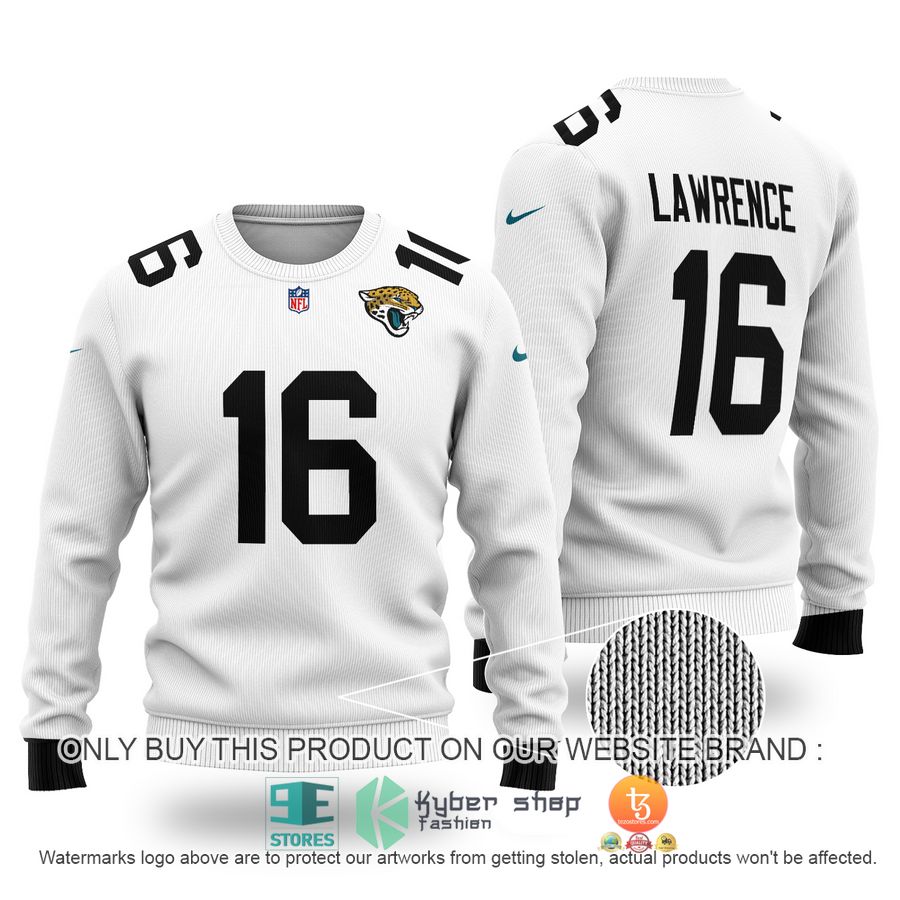 NEW Trevor Lawrence 16 Jacksonville Jaguars white Sweater 2 trevor lawrence 16 jacksonville jaguars white sweater 1 18894