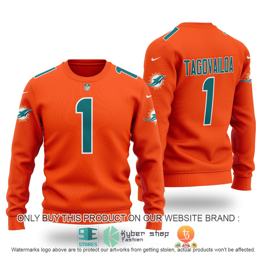 tua tagovailoa 1 miami dolphins orange sweater 1 53179
