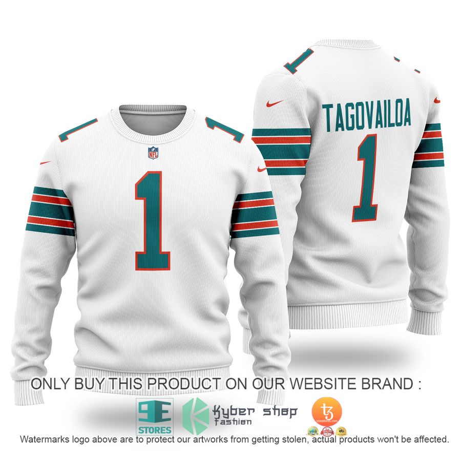 NEW Tua Tagovailoa 1 Miami Dolphins white Sweater 3 tua tagovailoa 1 miami dolphins white sweater 1 42255