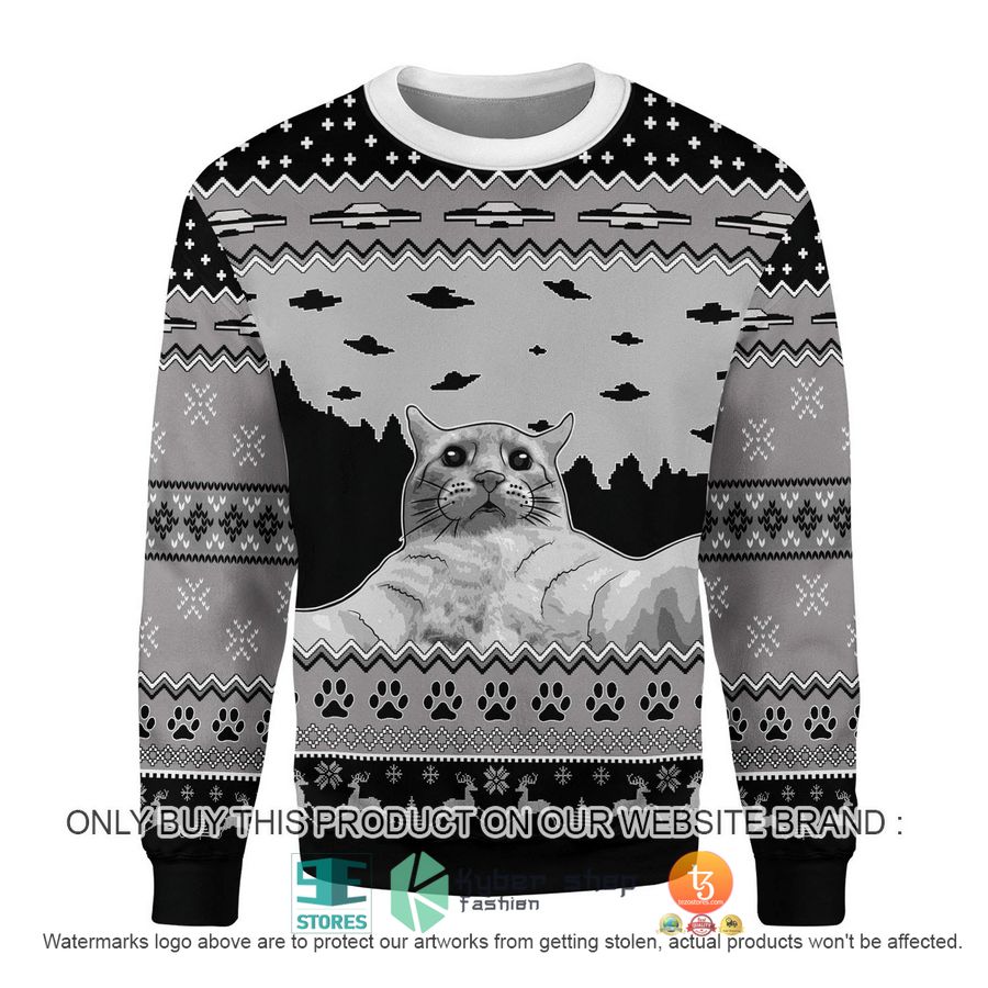 ufo cat hoodie funny cat selfi ugly christmas sweater 1 75704