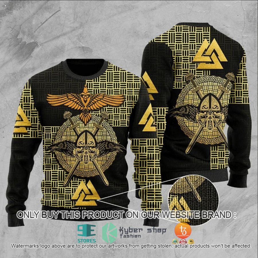HOT Viking Raven Odin Gold Ugly Christmas Sweater 3 viking raven odin gold ugly christmas sweater 3 49513