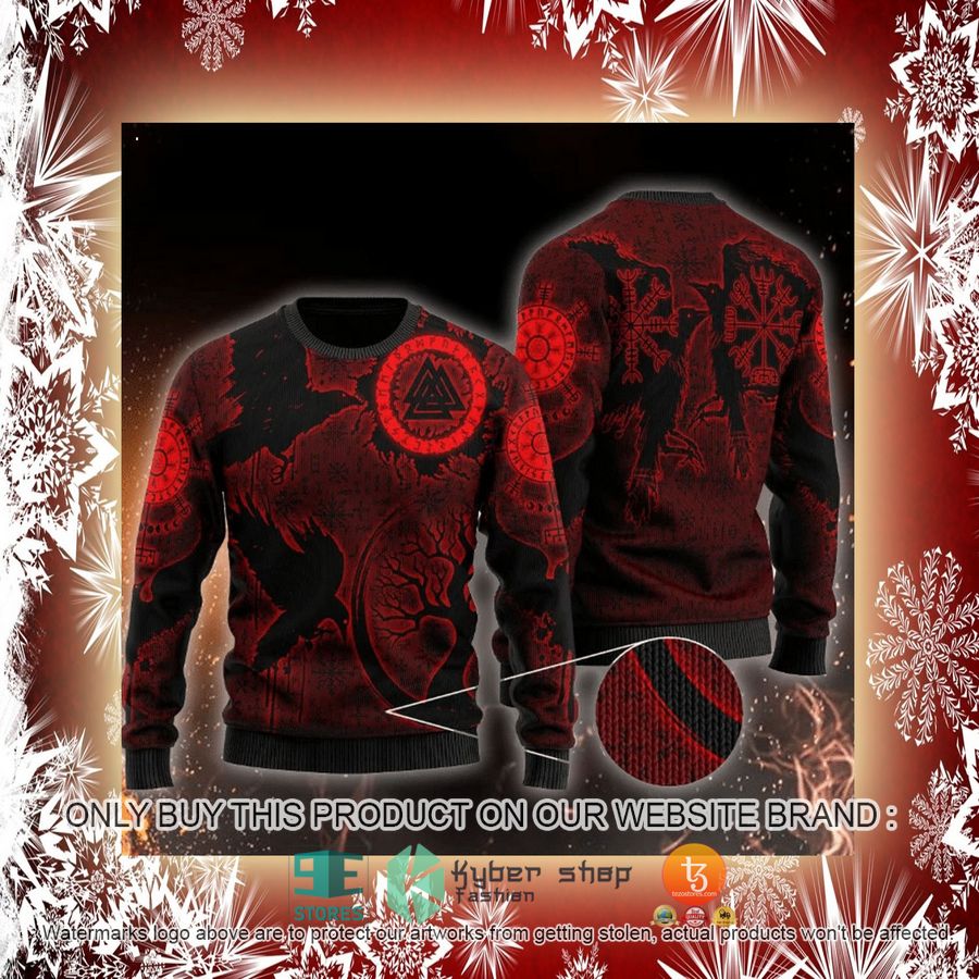NEW Viking Valknut Huginn and Muninn Christmas Sweatshirt, Sweater 2 viking valknut huginn and muninn christmas ugly sweater 2 72025