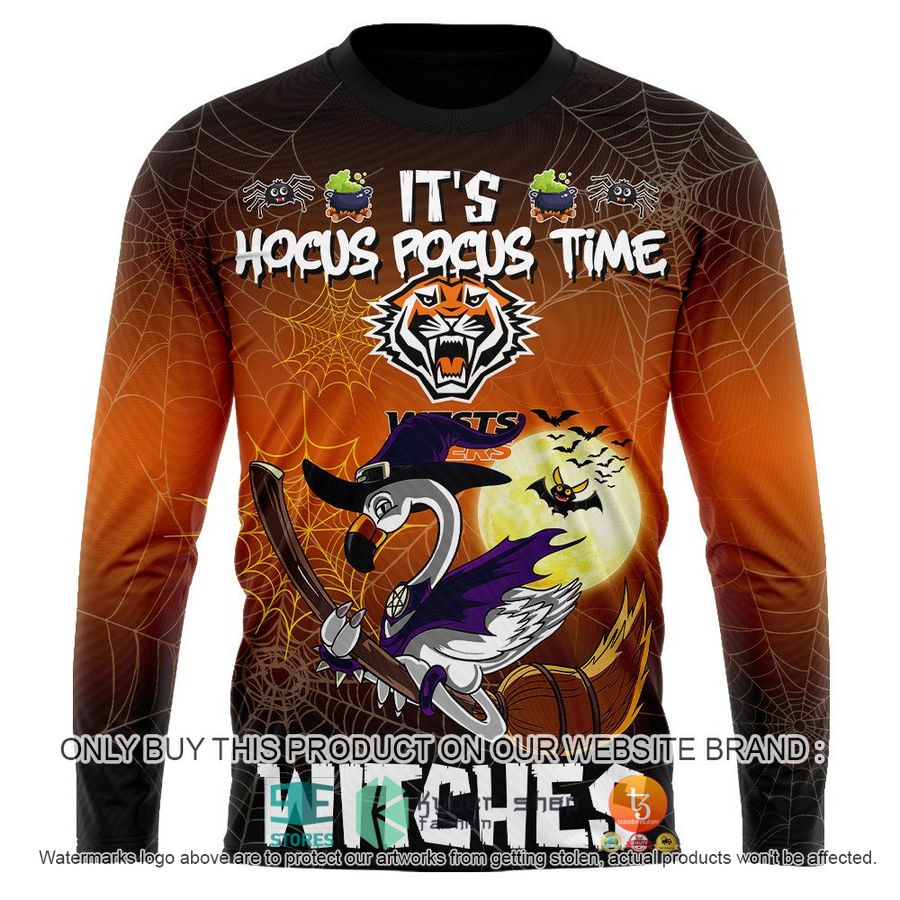 NEW Wests Tigers It's Hocus Pocus Time Halloween Flamingo Witches Hoodie, Shirt 11 wests tigers its hocus pocus time halloween flamingo witches shirt hoodie 11 1642