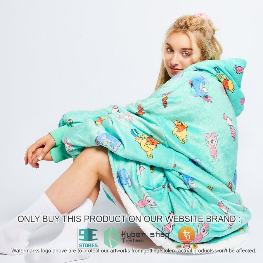 NEW Winnie-the-Pooh and friends cyan Fleece Hoodie Blanket 3 winnie the pooh and friends cyan sherpa hoodie blanket 3 12977