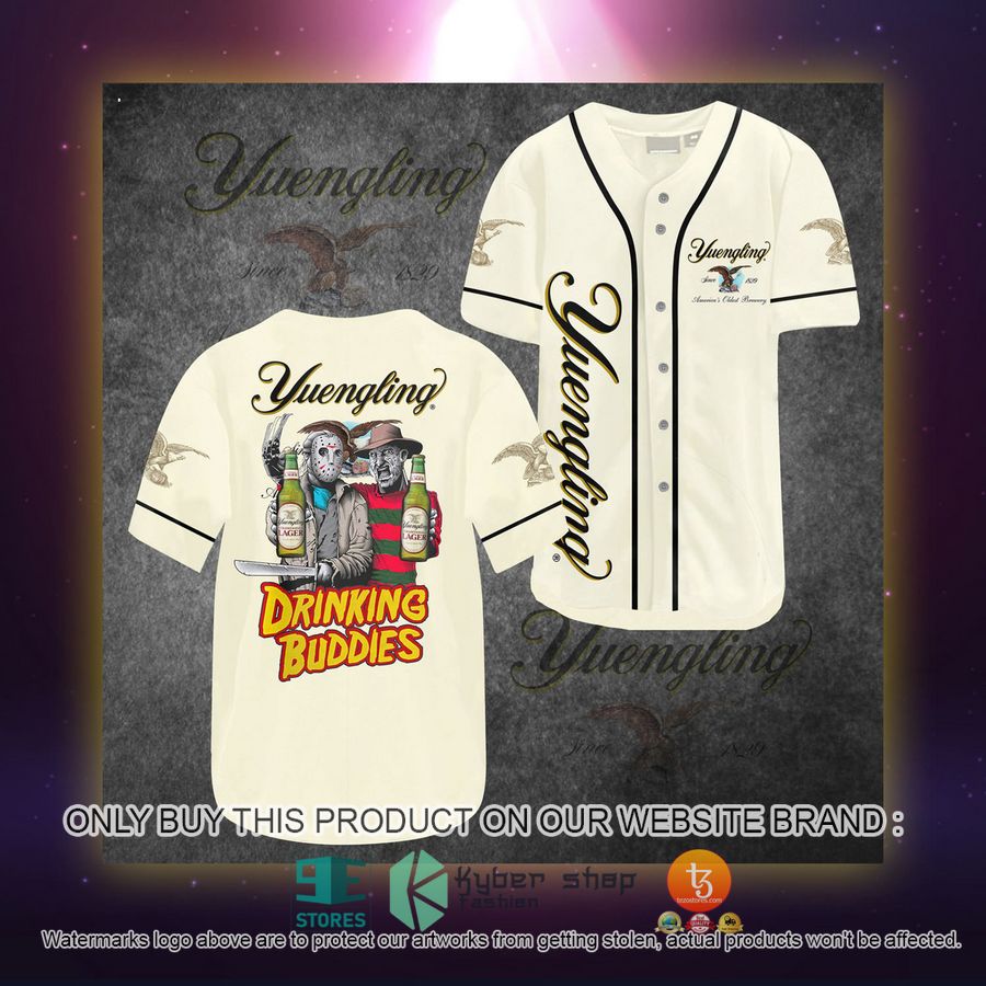 NEW Yuengling Jason Voorhees Freddy Krueger Drinking Buddies Baseball Shirt 2 yuengling jason voorhees freddy krueger drinking buddies baseball jersey 2 7113