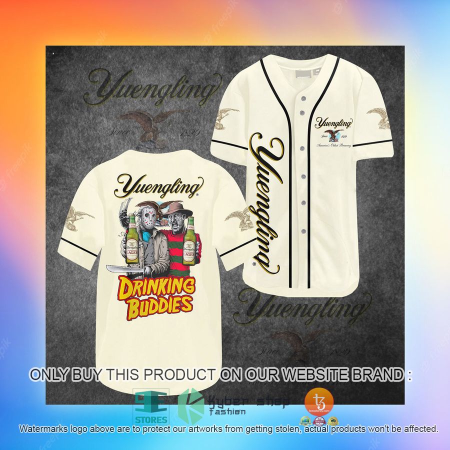 NEW Yuengling Jason Voorhees Freddy Krueger Drinking Buddies Baseball Shirt 3 yuengling jason voorhees freddy krueger drinking buddies baseball jersey 3 85392
