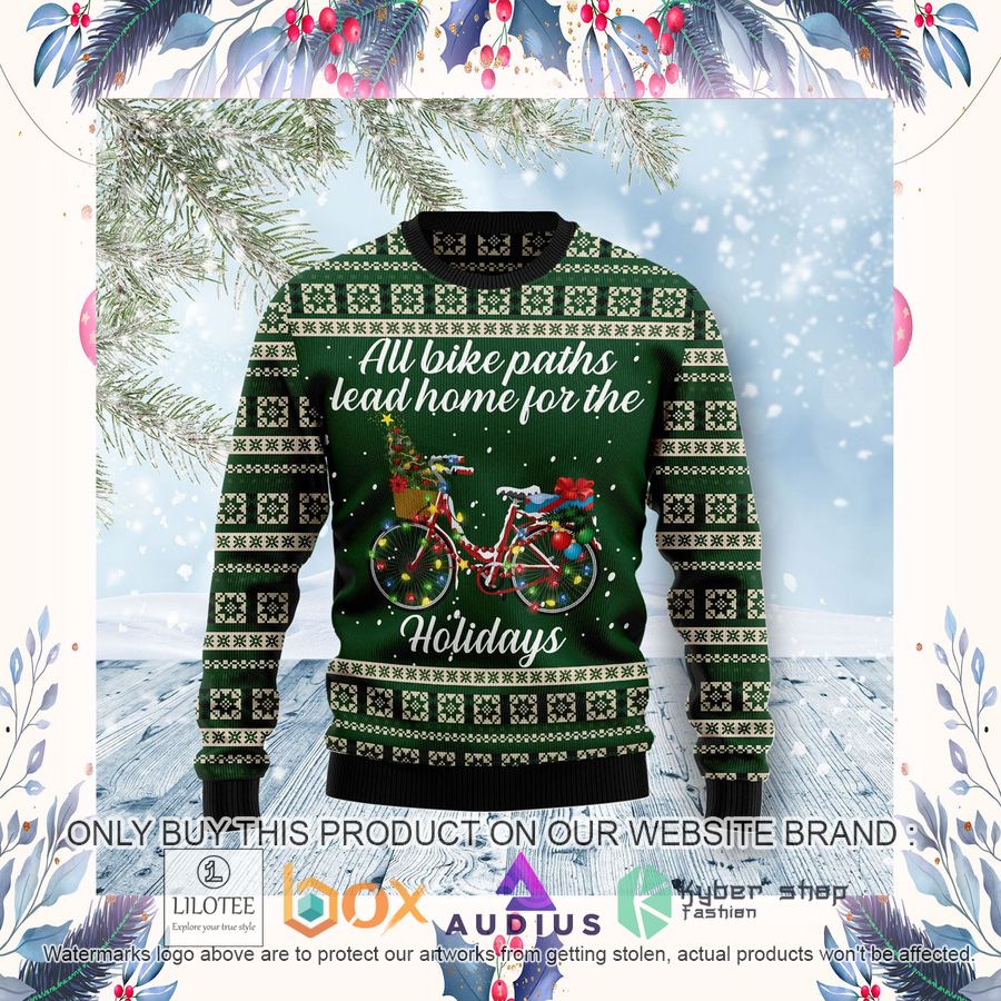 All Bike Paths Lead Home For The Holiday Ugly Christmas Sweater 10 all bike paths lead home for the holiday ugly christmas sweater 10 97442