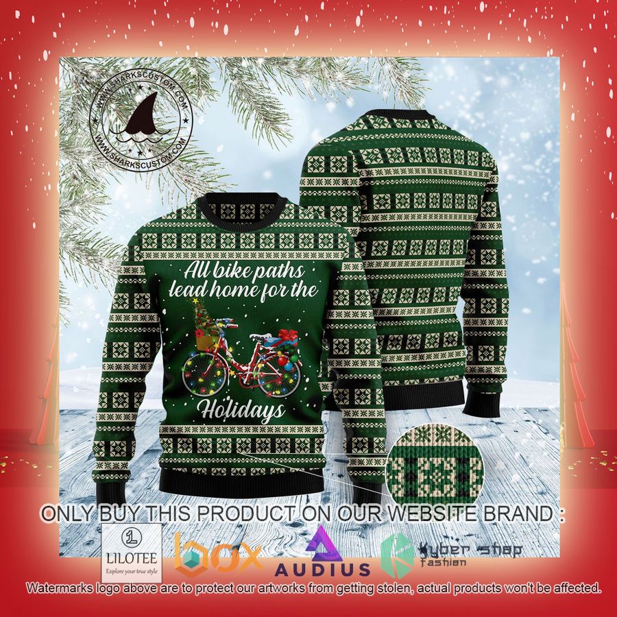 All Bike Paths Lead Home For The Holiday Ugly Christmas Sweater 9 all bike paths lead home for the holiday ugly christmas sweater 9 75011