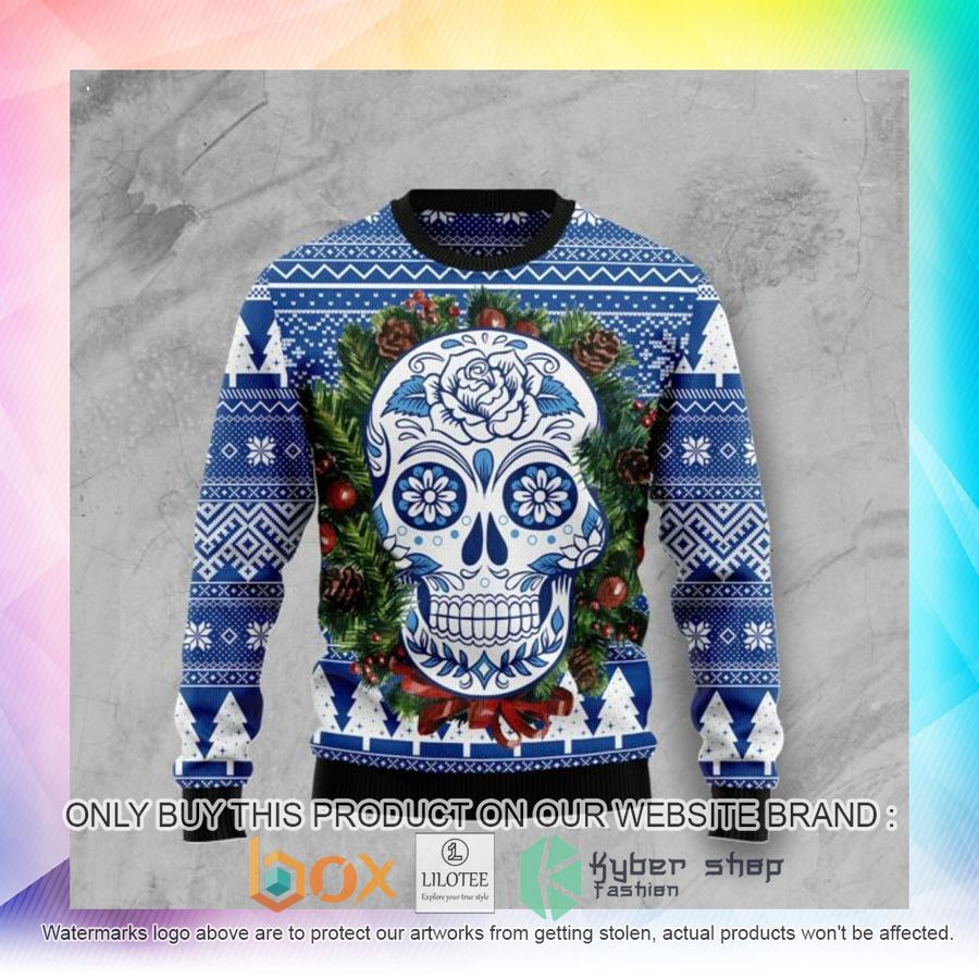 awesome sugar skull ugly christmas sweatshirt 2 7324
