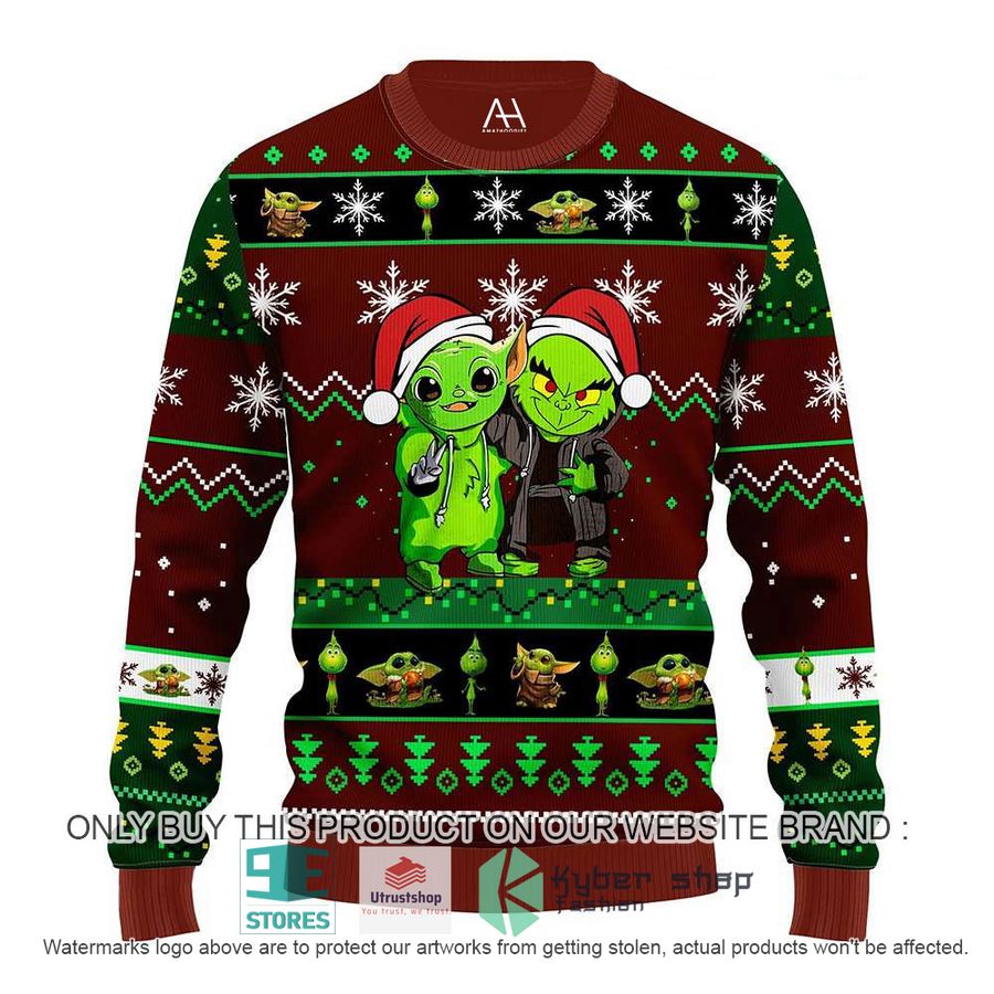 baby yoda and grinch ugly christmas sweater 1 34080